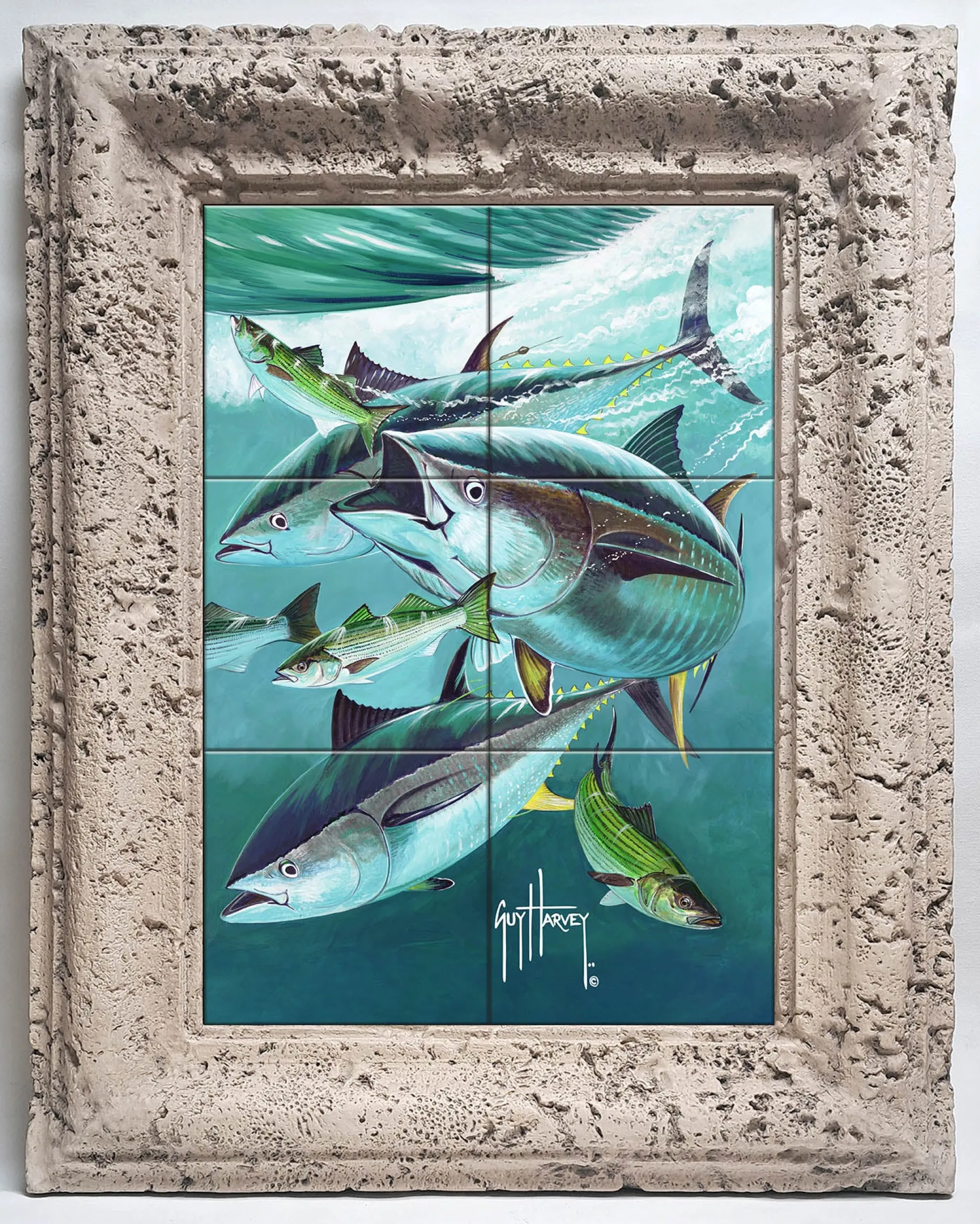 "Bluefin Tuna on Striped Bass" Tile Art