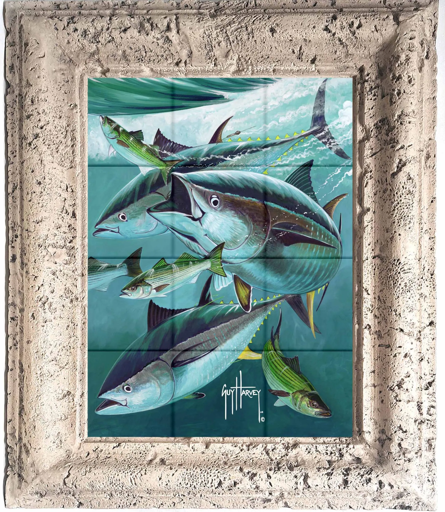 "Bluefin Tuna on Striped Bass" Tile Art