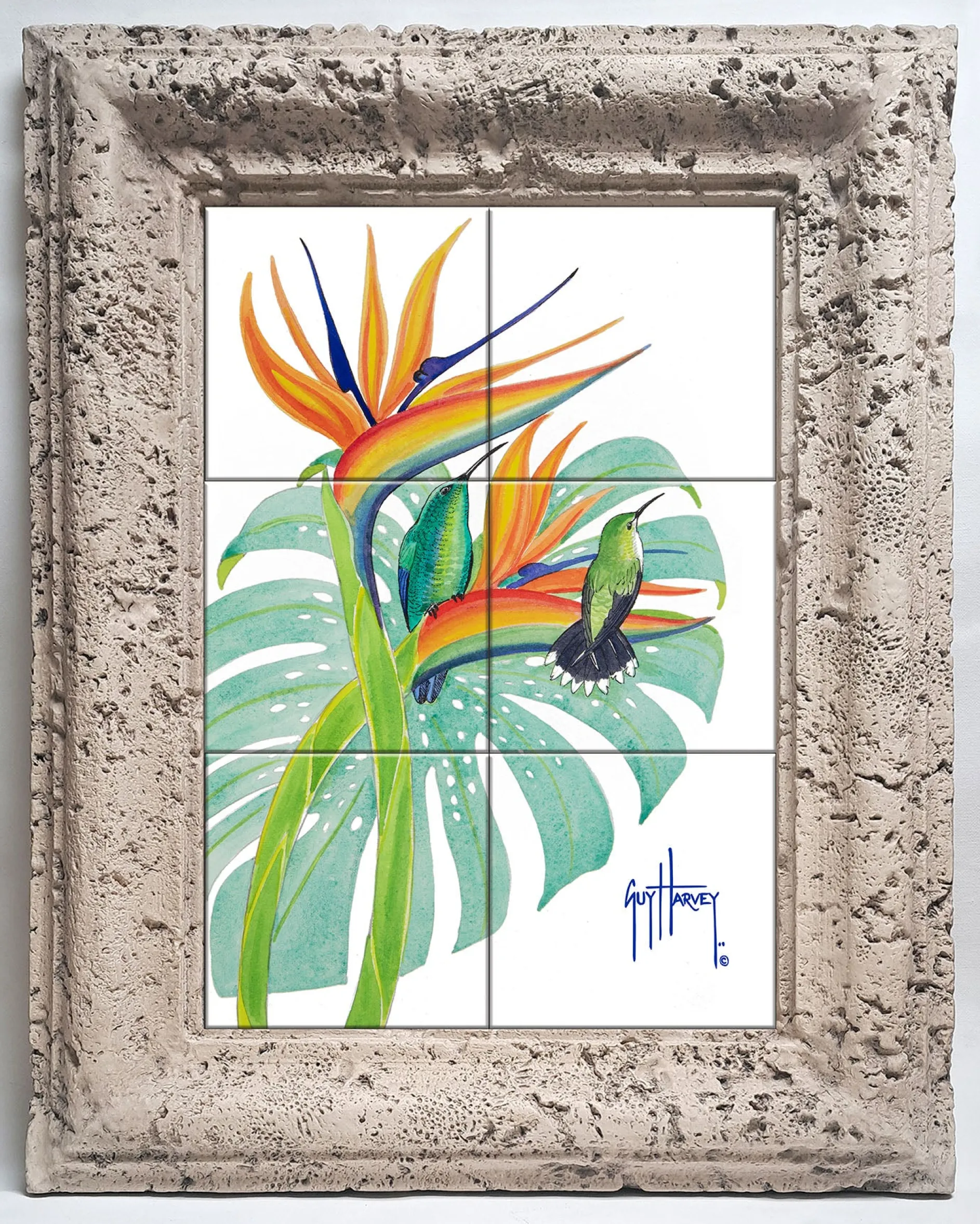 "Green Mango Hummingbird" Tile Art