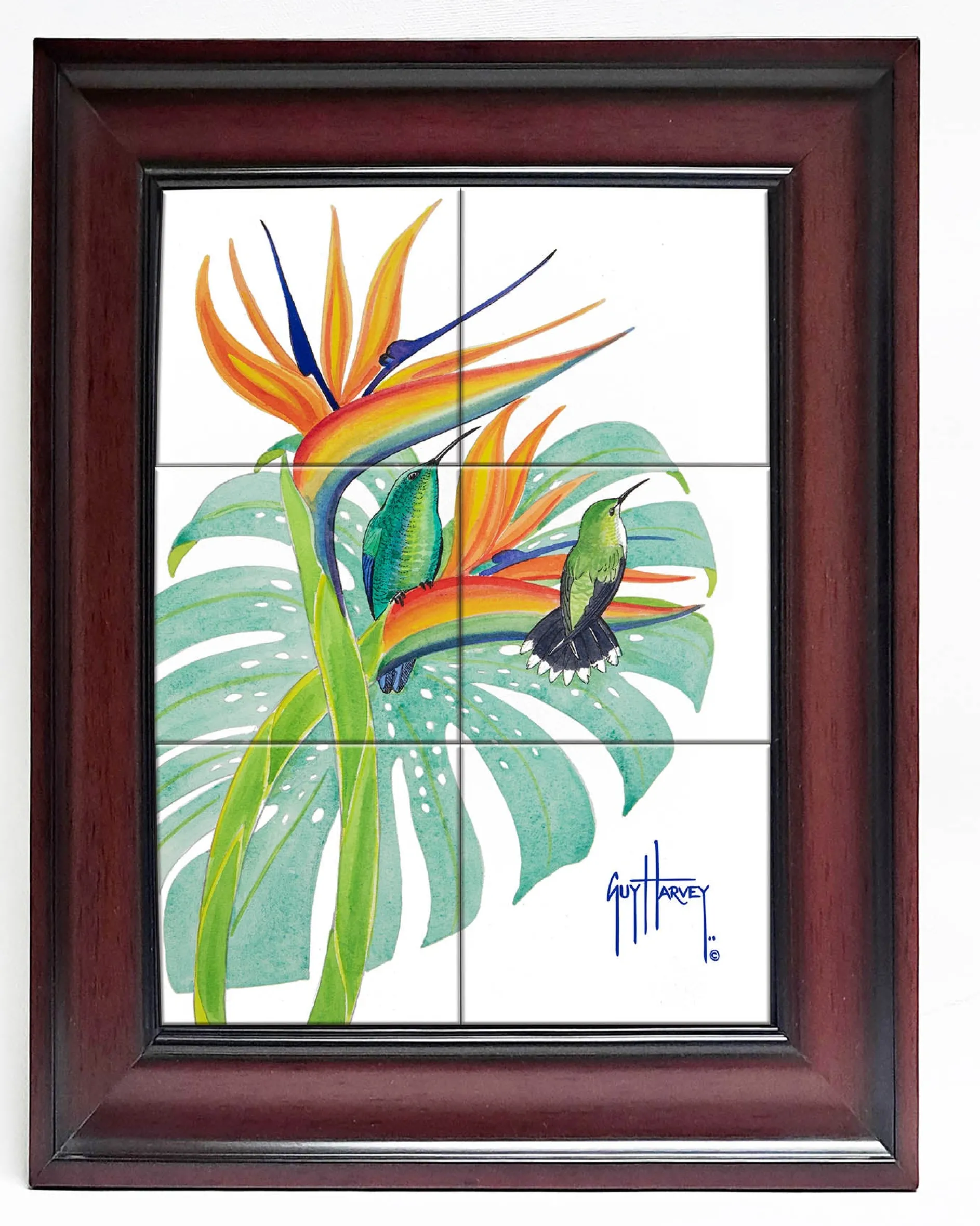 "Green Mango Hummingbird" Tile Art