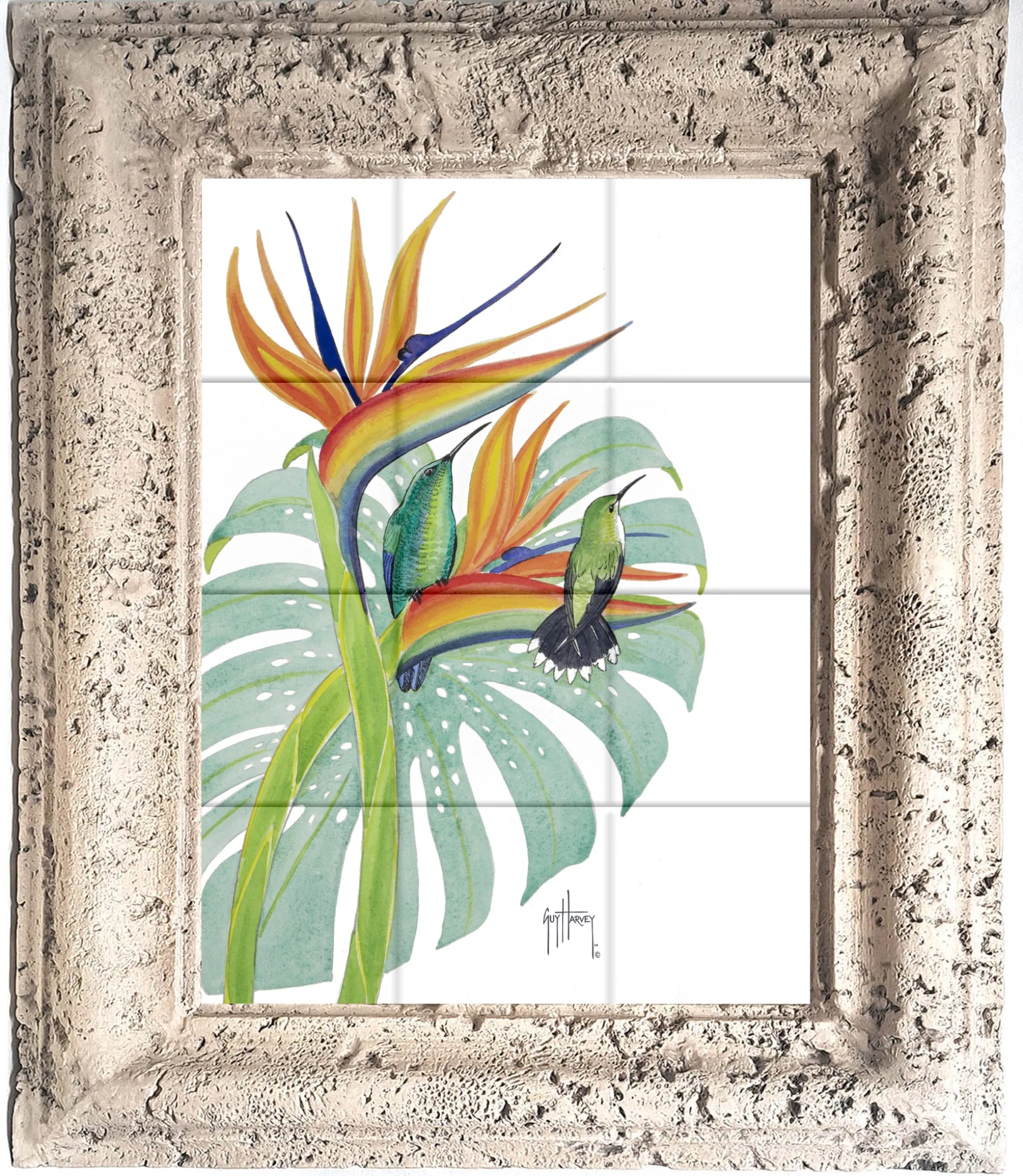 "Green Mango Hummingbird" Tile Art