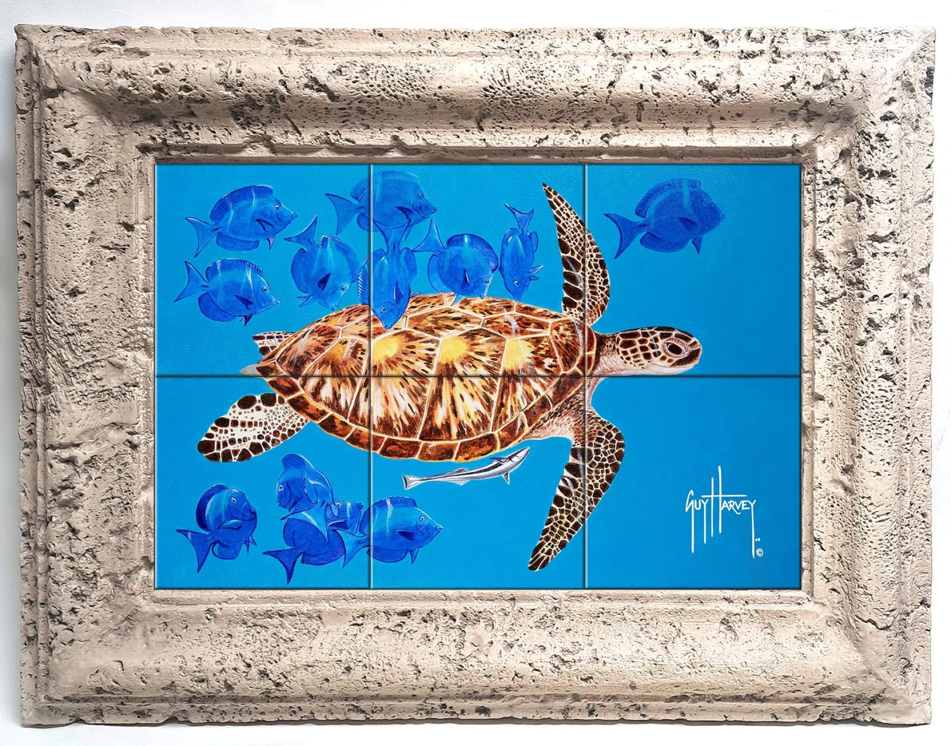"Green Turtle & Blue Tangs" Tile Art