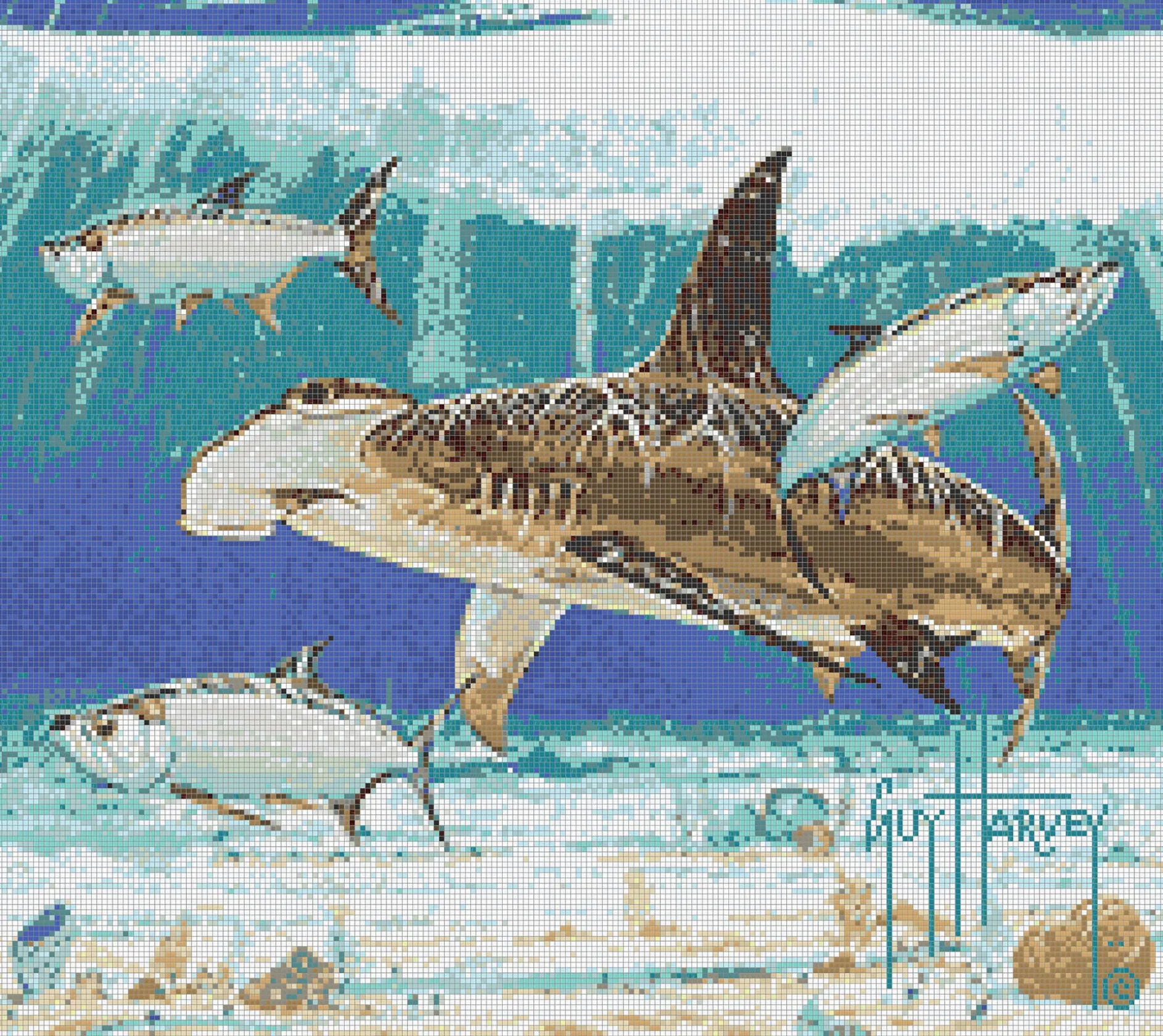 Hammerhead Shark Mosaic Mural - Large