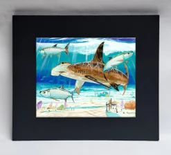 "Hammerhead Shark with Tarpon" Tile Art