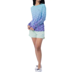 Ladies Blue Scale Long Sleeve Raglan Slub Shirt