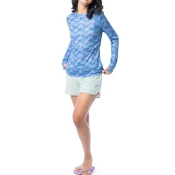 Ladies Blue Scales Long Sleeve Sun Protection Top