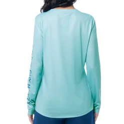 Ladies Blue Solid Long Sleeve Sun Protection Shirt