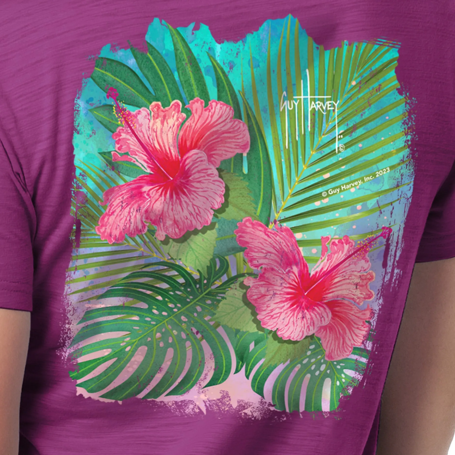 Ladies Floral Watercolor Relaxed V-Neck Top