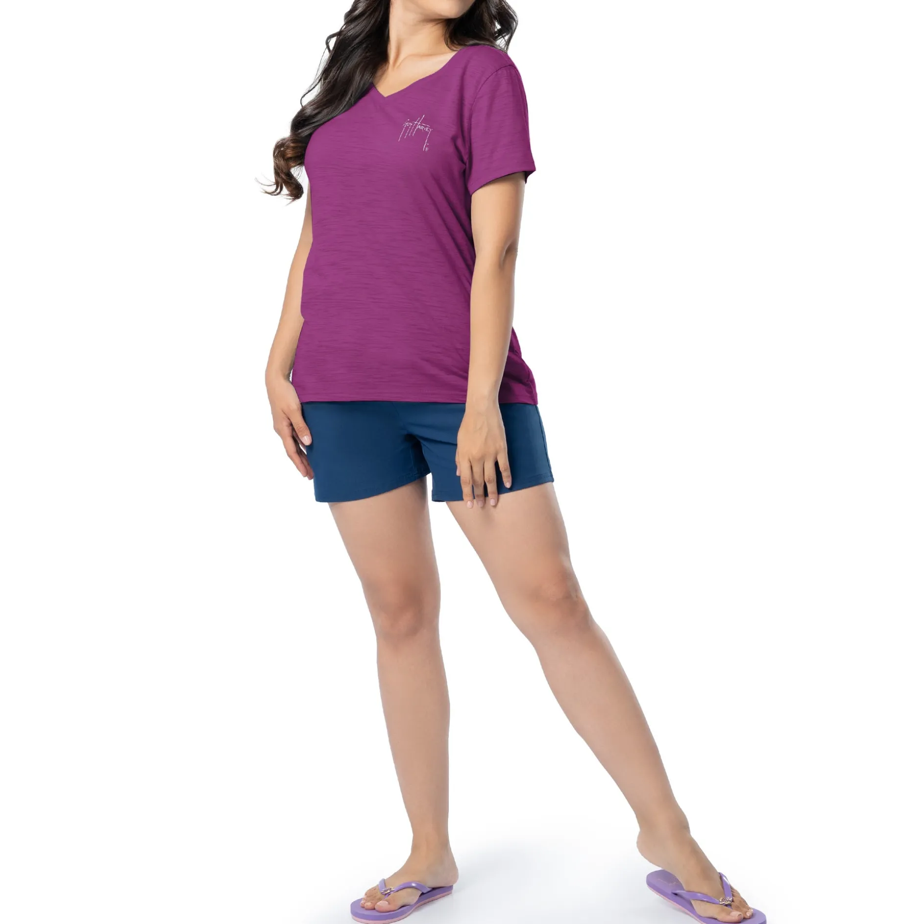 Ladies Floral Watercolor Relaxed V-Neck Top