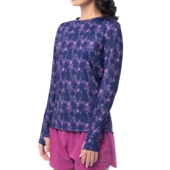 Ladies Hibiscus Outline Long Sleeve Sun Protection Shirt