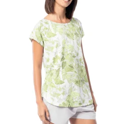 Ladies Hibiscus Tonal Short Sleeve Poly/Rayon Slub Top