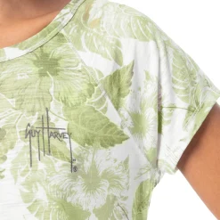 Ladies Hibiscus Tonal Short Sleeve Poly/Rayon Slub Top