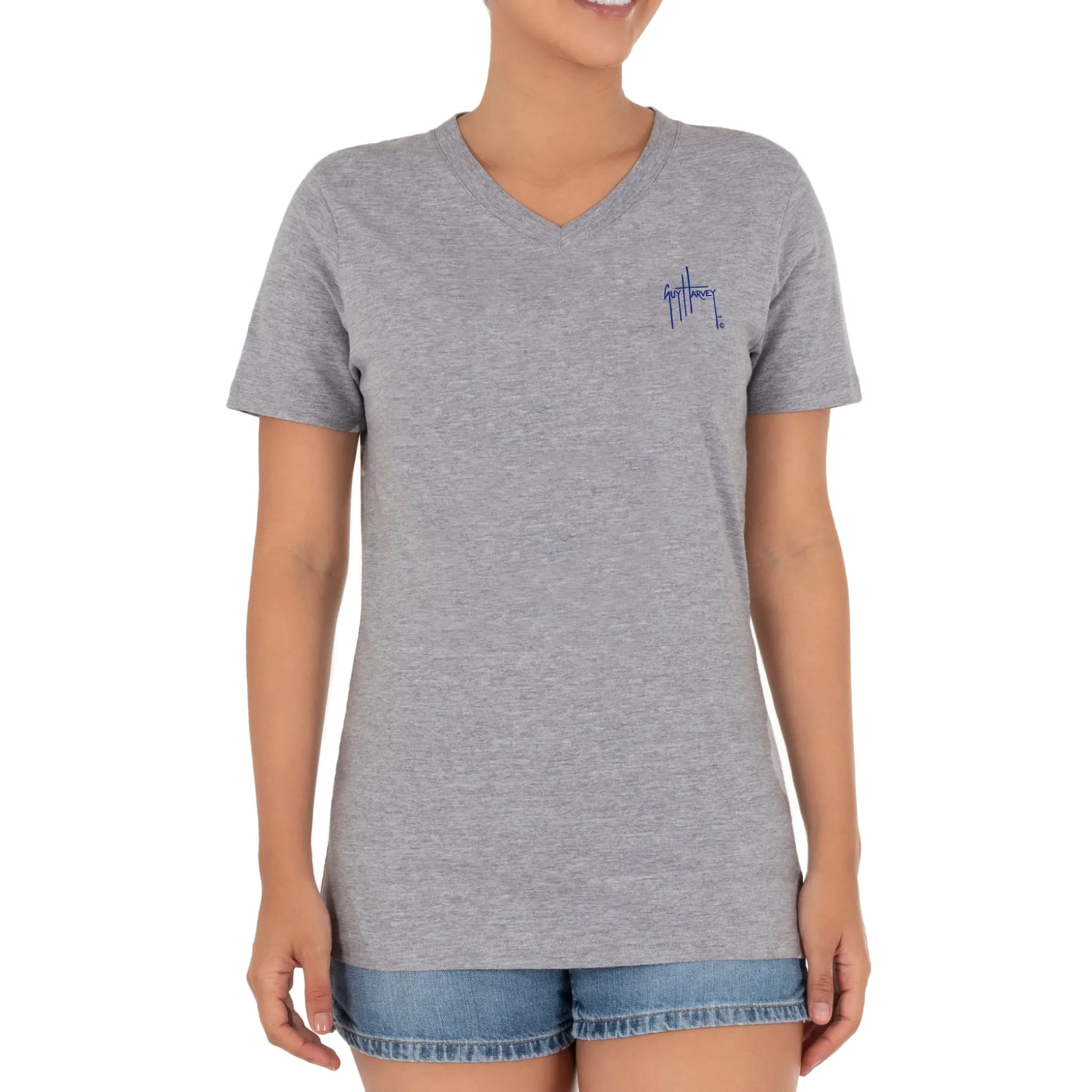 Ladies Manatee Coral Short Sleeve V-Neck T-Shirt