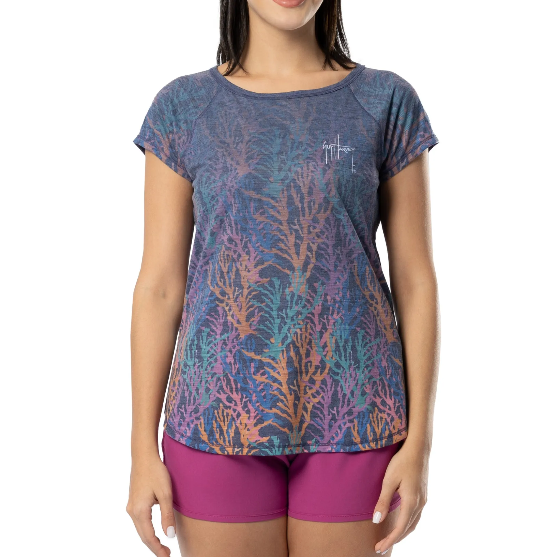 Ladies Modern Coral Short Sleeve Poly/Rayon Slub Top