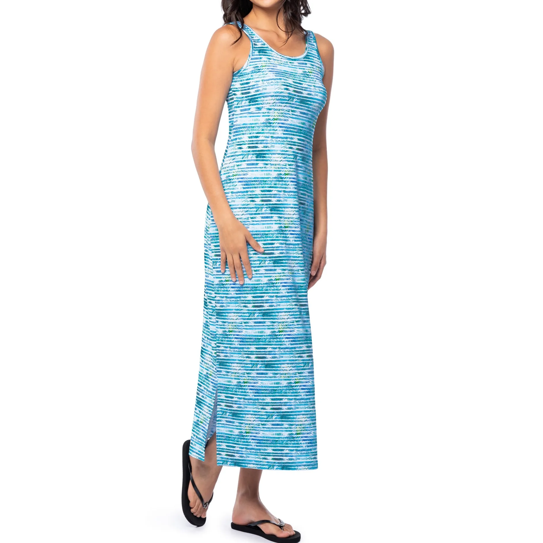 Ladies Palm Stripe Maxi Dress