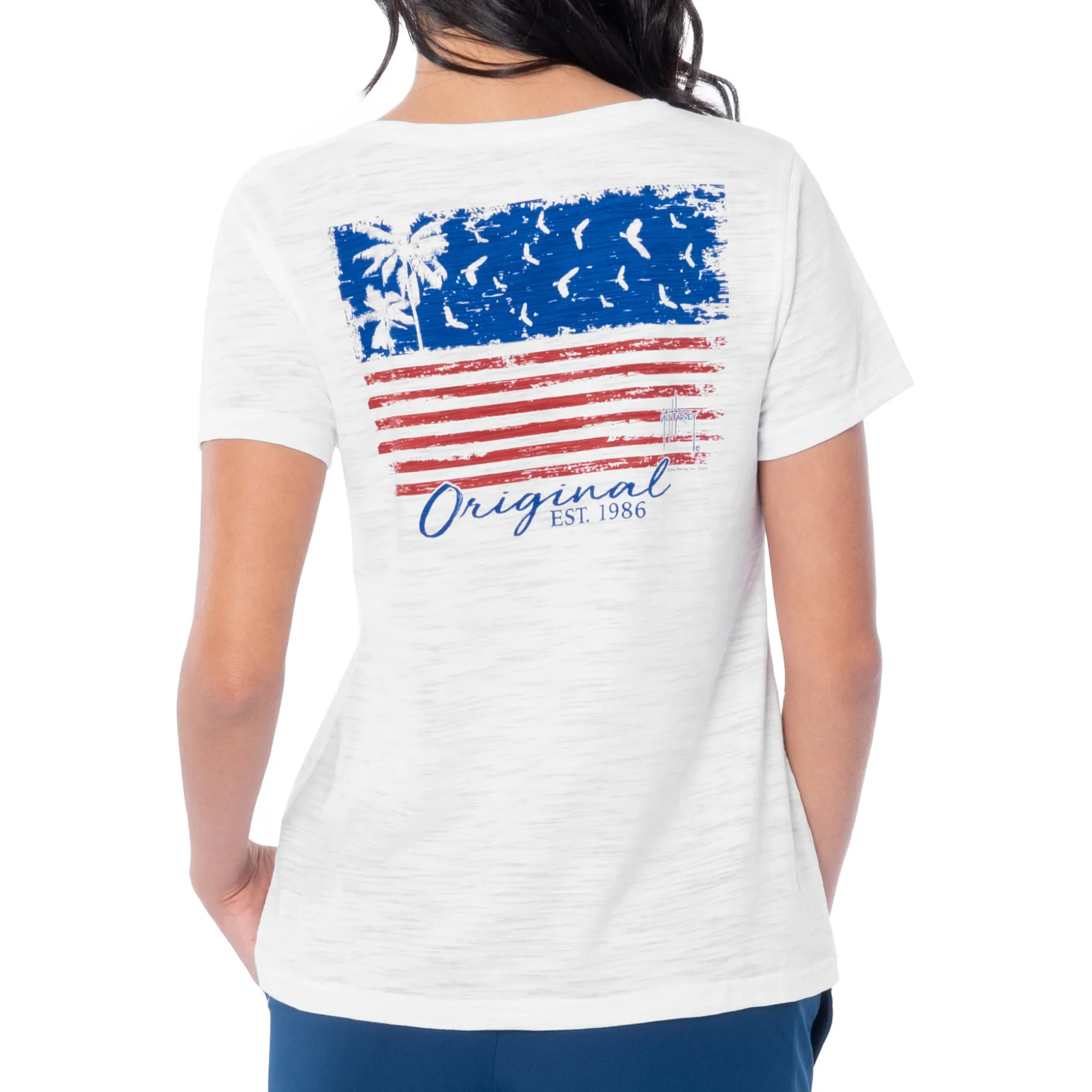 Ladies Palm Tree Flag Relaxed V-Neck Top