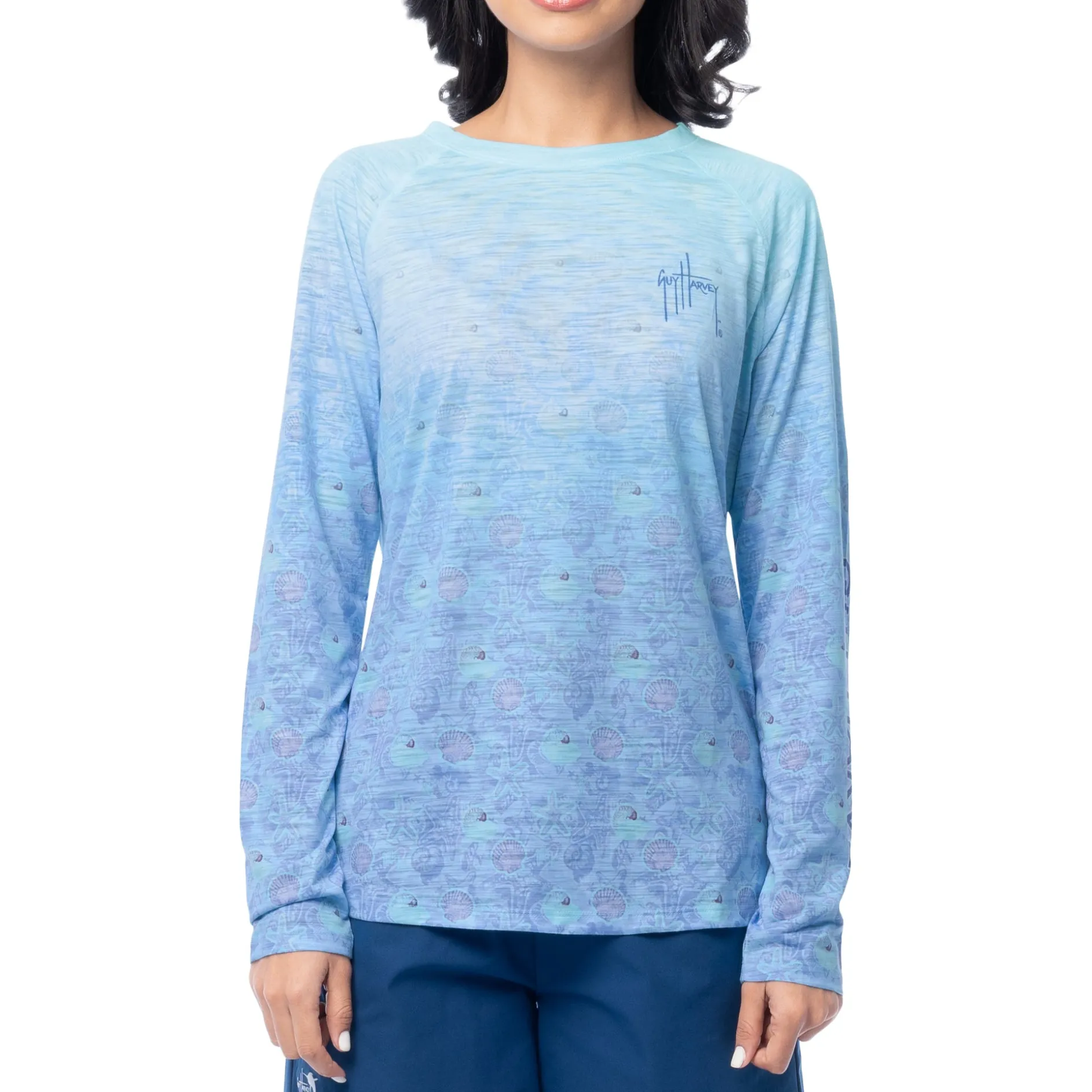 Ladies Watercolor Shells Long Sleeve Raglan Slub Shirt