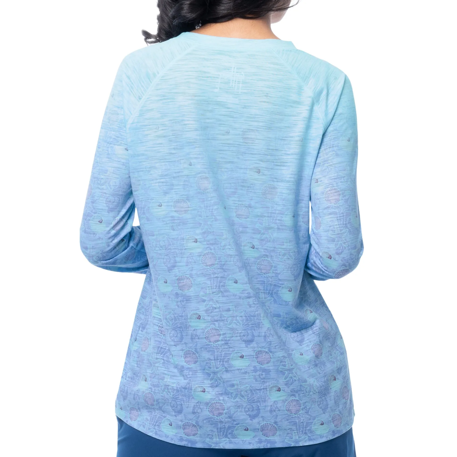 Ladies Watercolor Shells Long Sleeve Raglan Slub Shirt