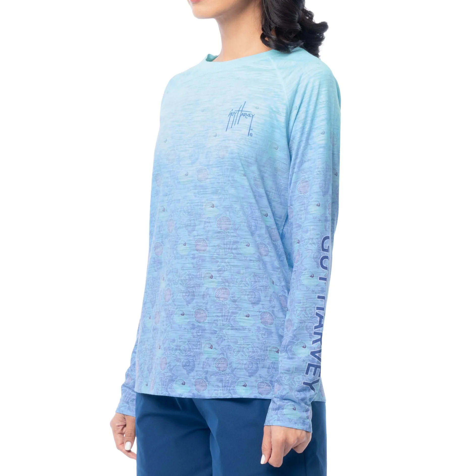 Ladies Watercolor Shells Long Sleeve Raglan Slub Shirt