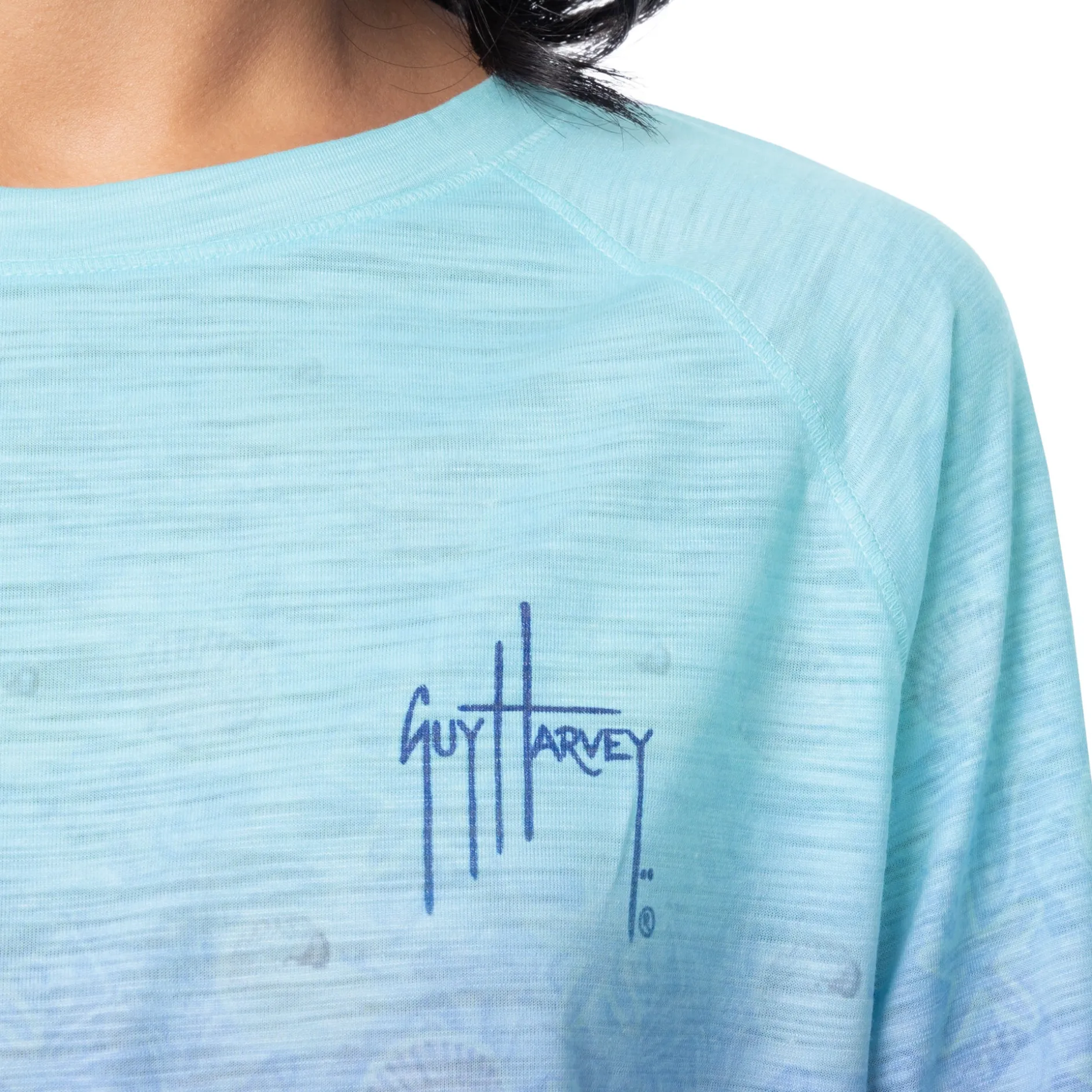 Ladies Watercolor Shells Long Sleeve Raglan Slub Shirt