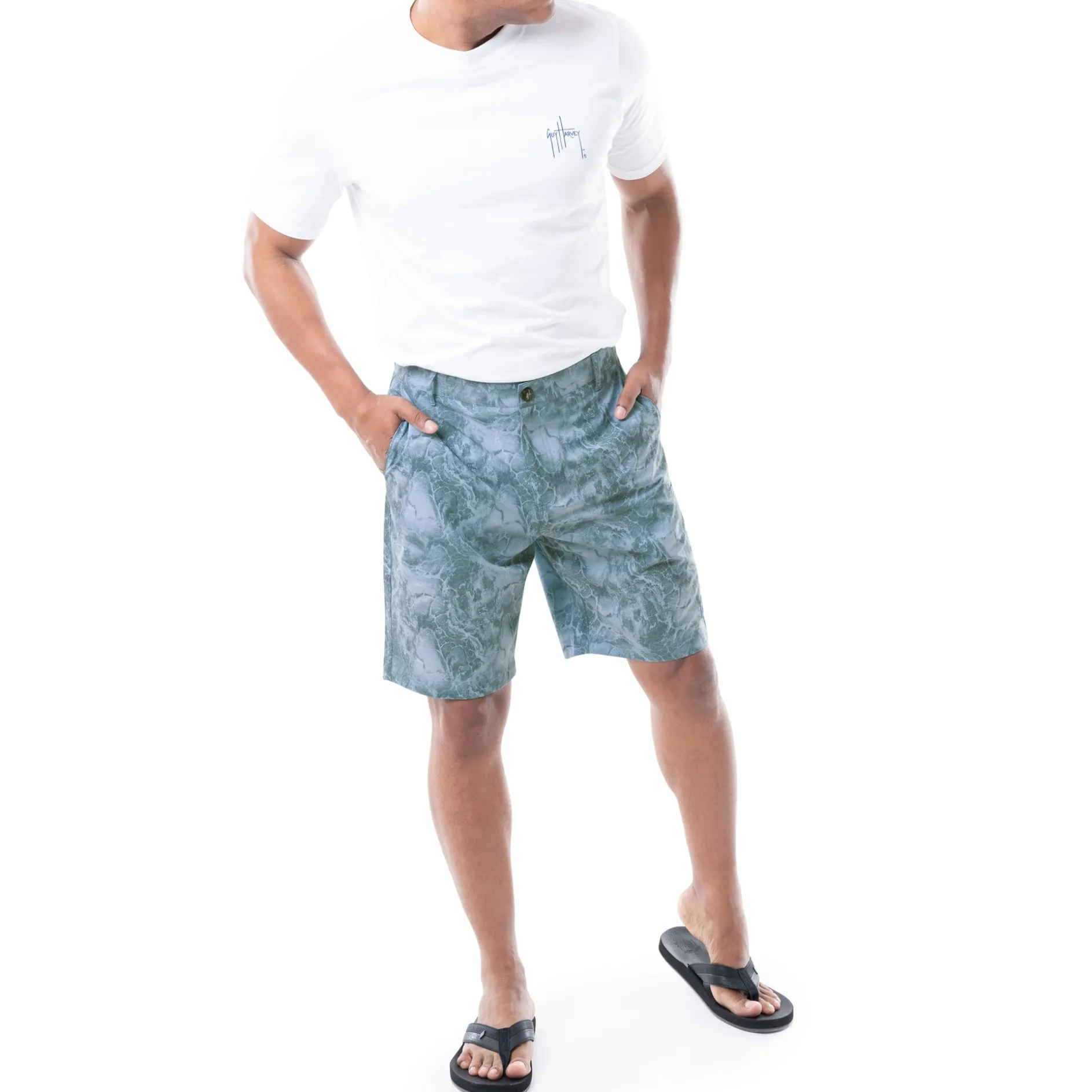 Mens 9" Ocean Blue Printed Hybrid Short