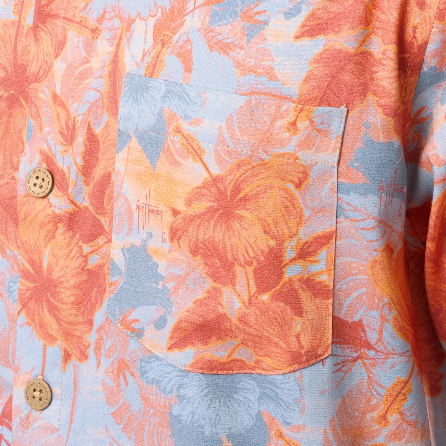 Men's Coral Hibiscus Key Printed Resort Shirt