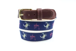 Men's Crab on Navy Leather Tab Belt