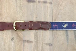Men's Crab on Navy Leather Tab Belt