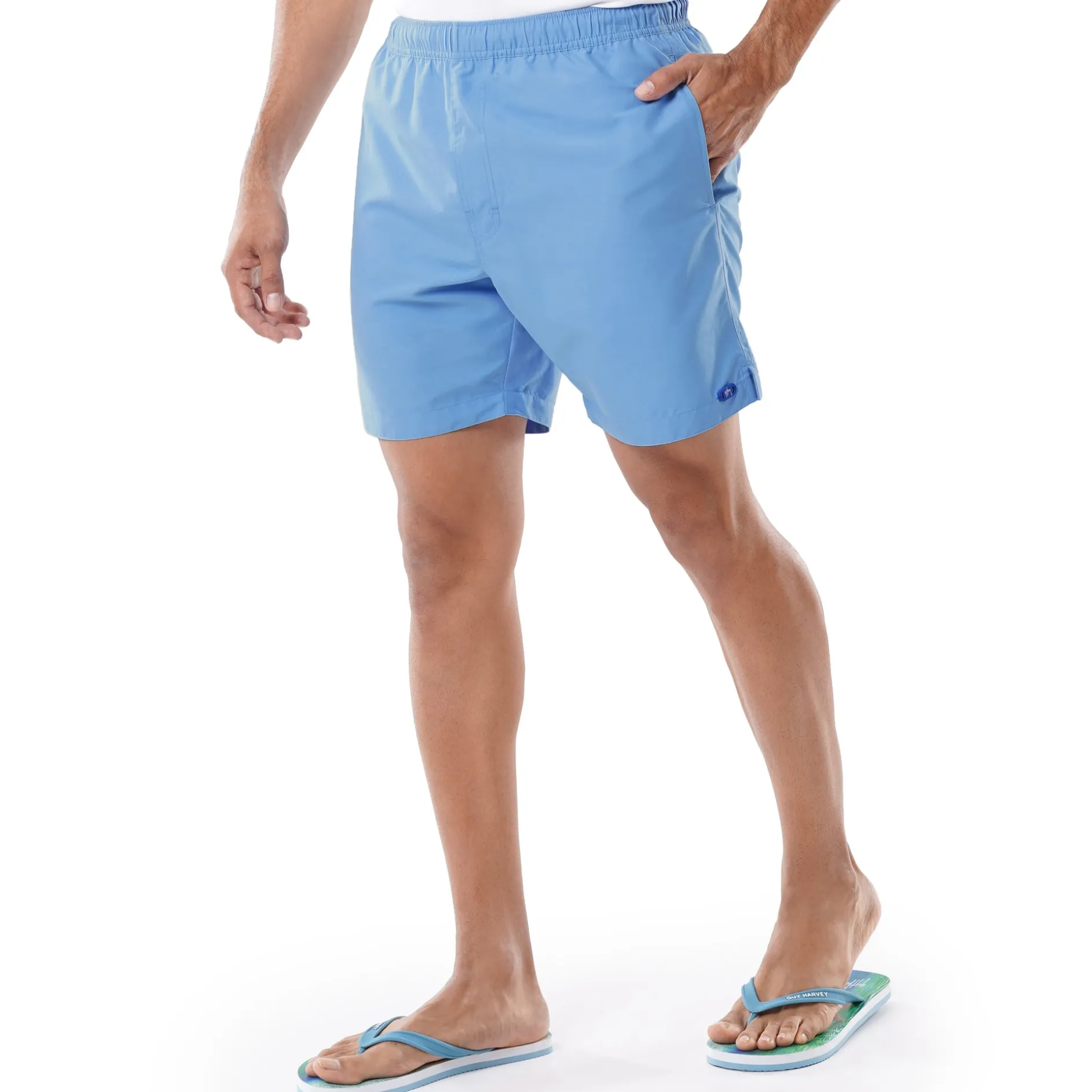 Men's Light Blue Solid 7" Swim Trunks