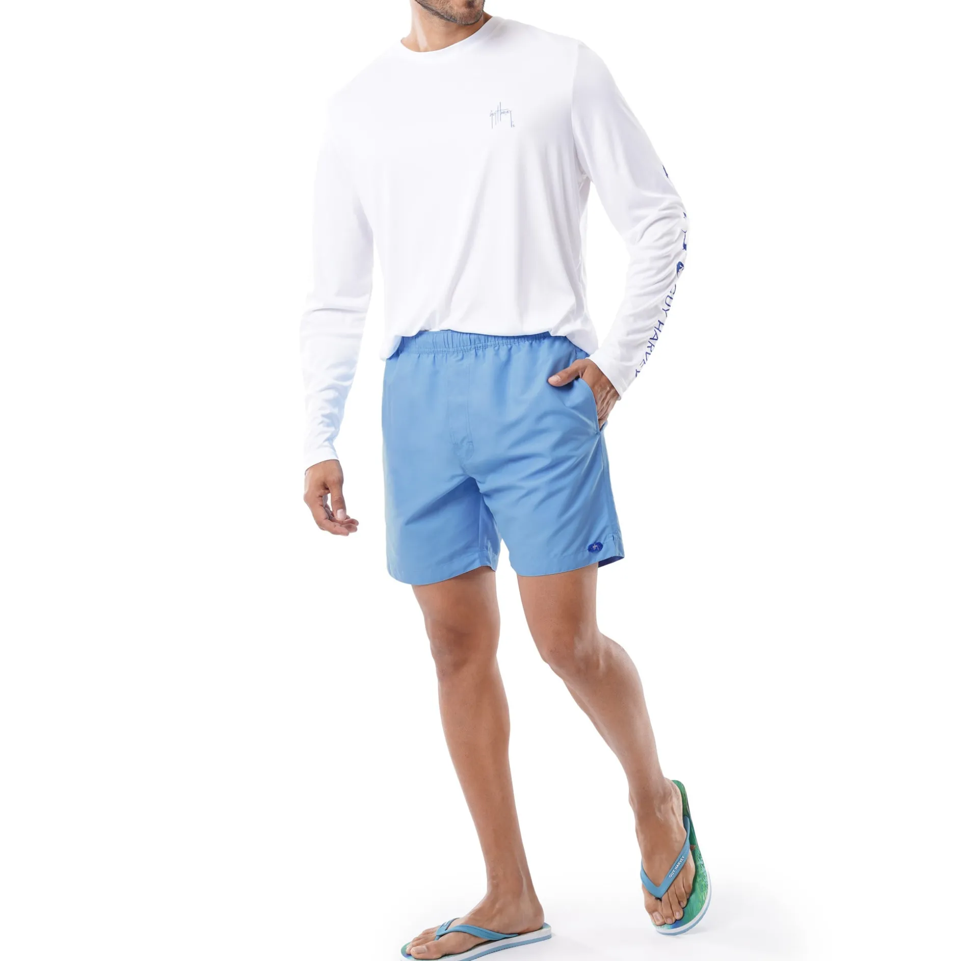 Men's Light Blue Solid 7" Swim Trunks