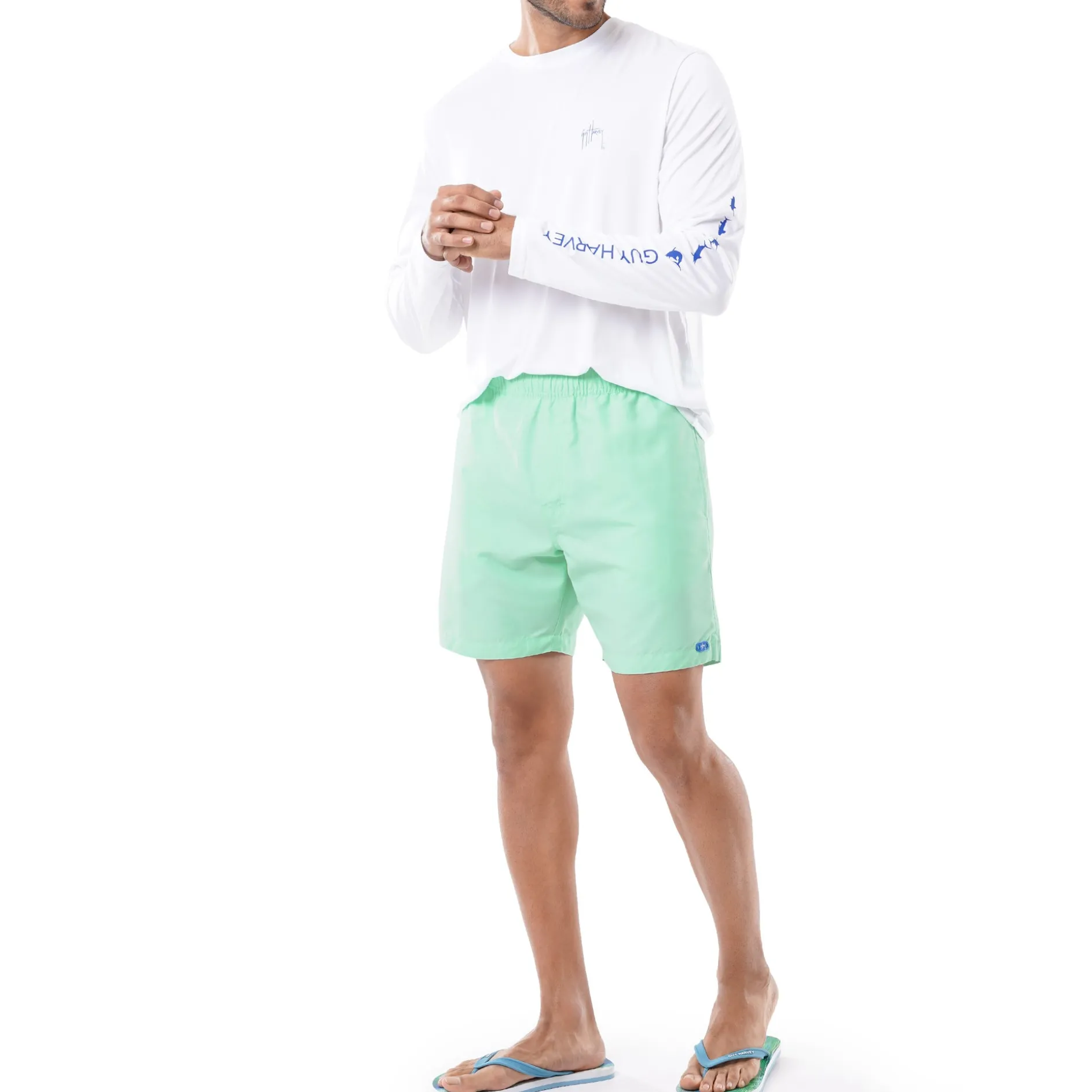 Men's Light Green Solid 7" Swim Trunks