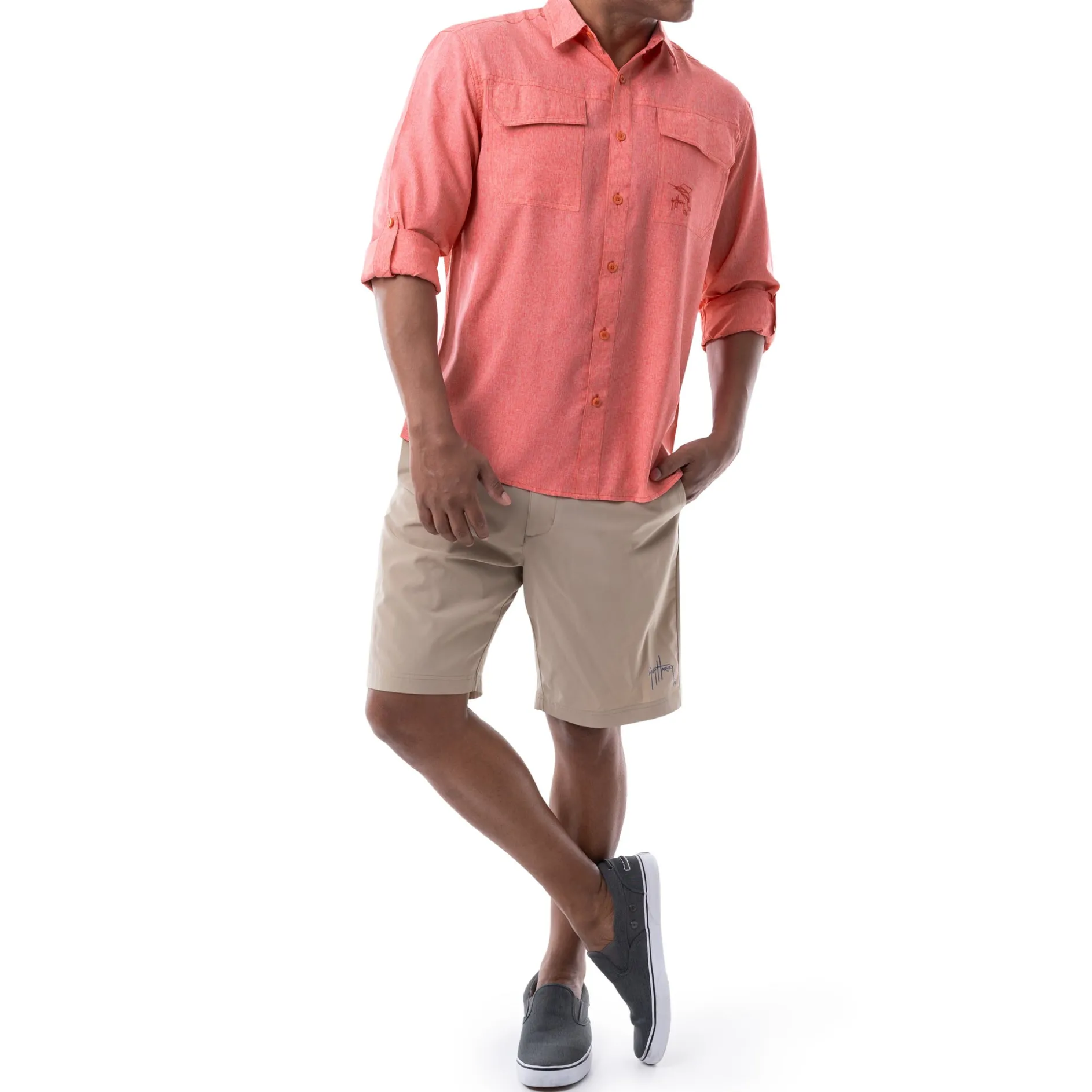 Men's Long Sleeve Heather Textured Performance Fishing Shirt