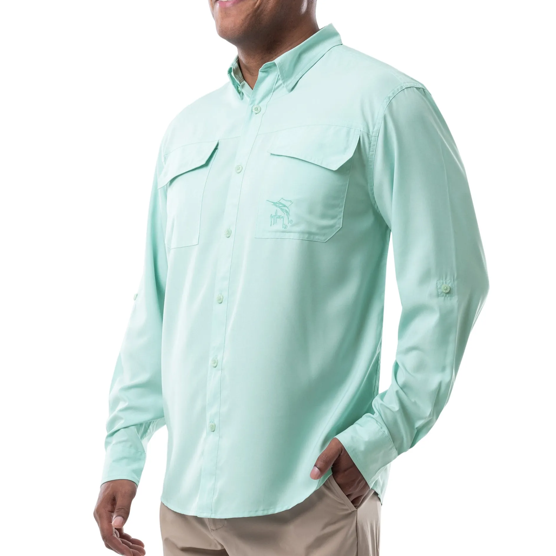 Men's Long Sleeve Heather Textured Performance Fishing Shirt