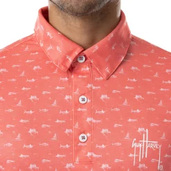 Men's Short Sleeve Coral Printed Performance Polo Shirt