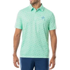 Men's Short Sleeve Green Printed Performance Polo Shirt