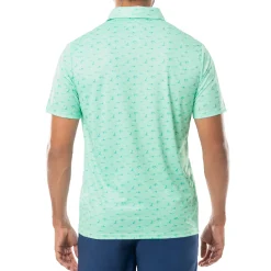 Men's Short Sleeve Green Printed Performance Polo Shirt