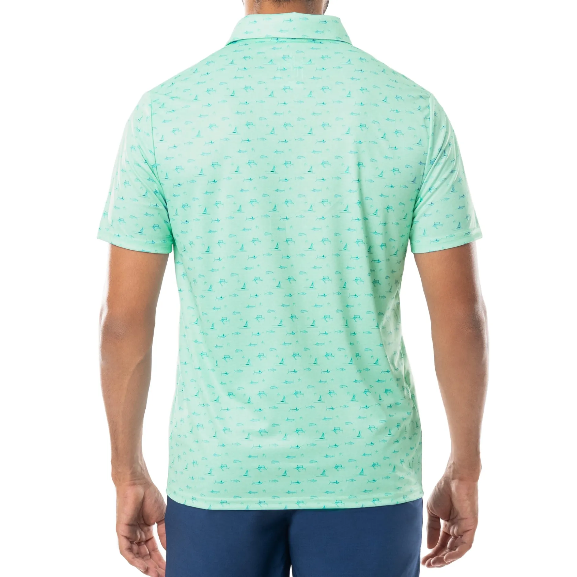 Men's Short Sleeve Green Printed Performance Polo Shirt