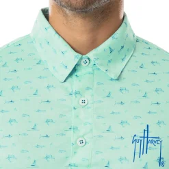 Men's Short Sleeve Green Printed Performance Polo Shirt