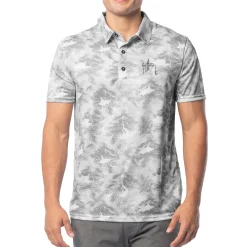 Men's Short Sleeve Urban Palms Gray Printed Performance Polo Shirt