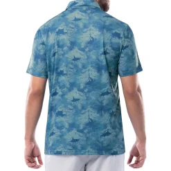 Men's Short Sleeve Urban Palms Blue Printed Performance Polo Shirt