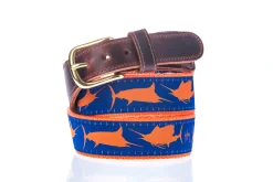 Men's Three Billfish Leather Tab Belt