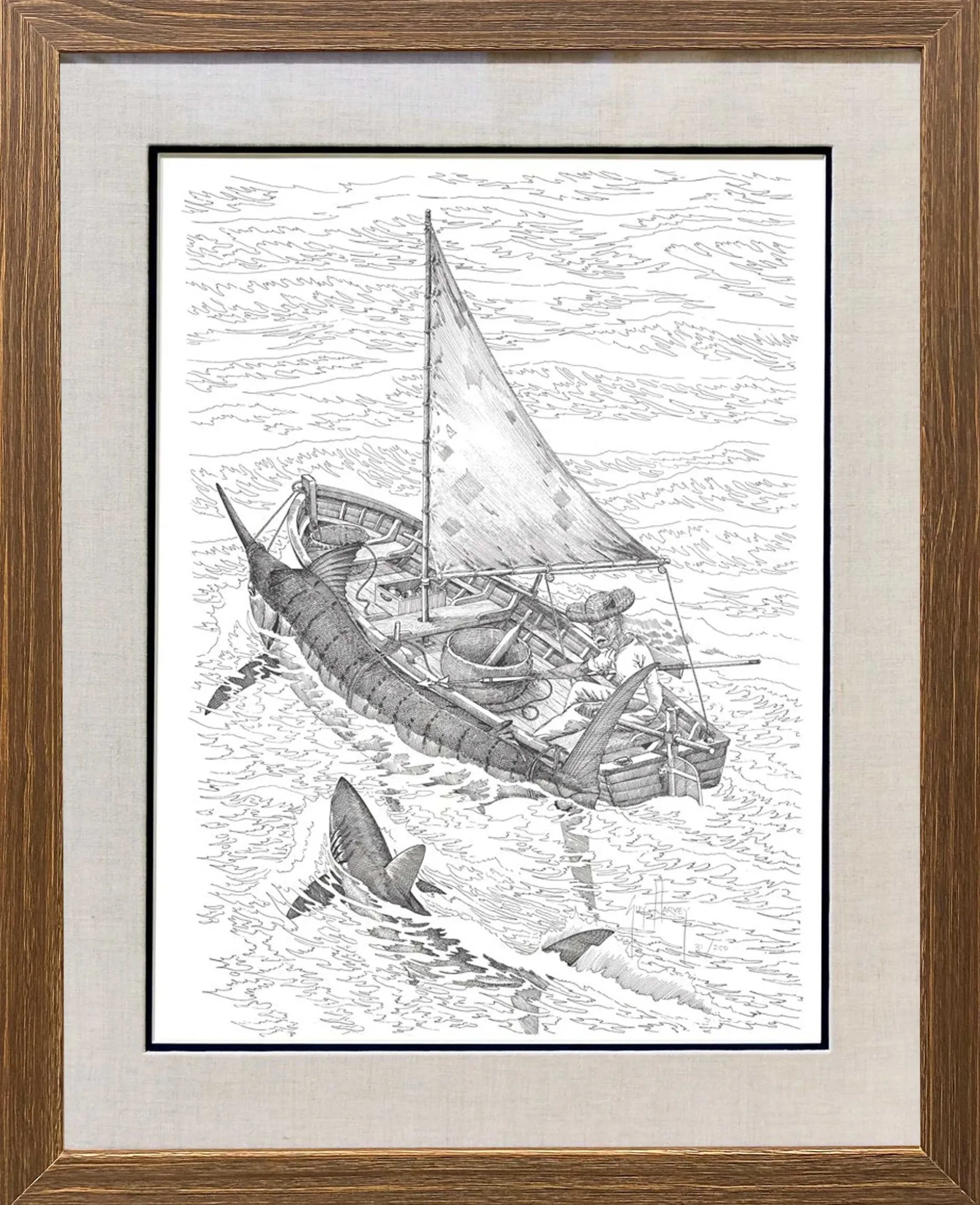 'OLD MAN' SET OF 8 BLACK AND WHITE FRAMED LITHOGRAPHS
